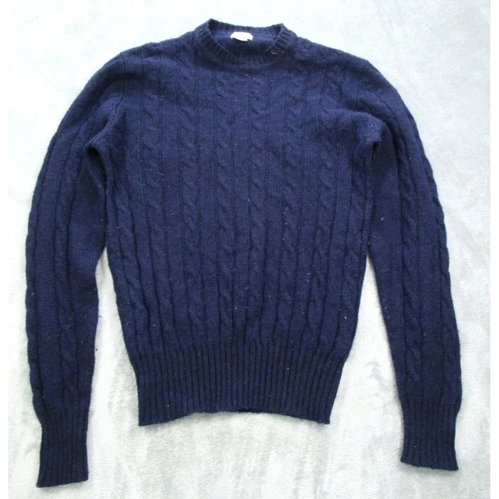 VTG  Jordan Marsh Sweater Mens Size Large Cable Knit Blue 100% Shetland Wool